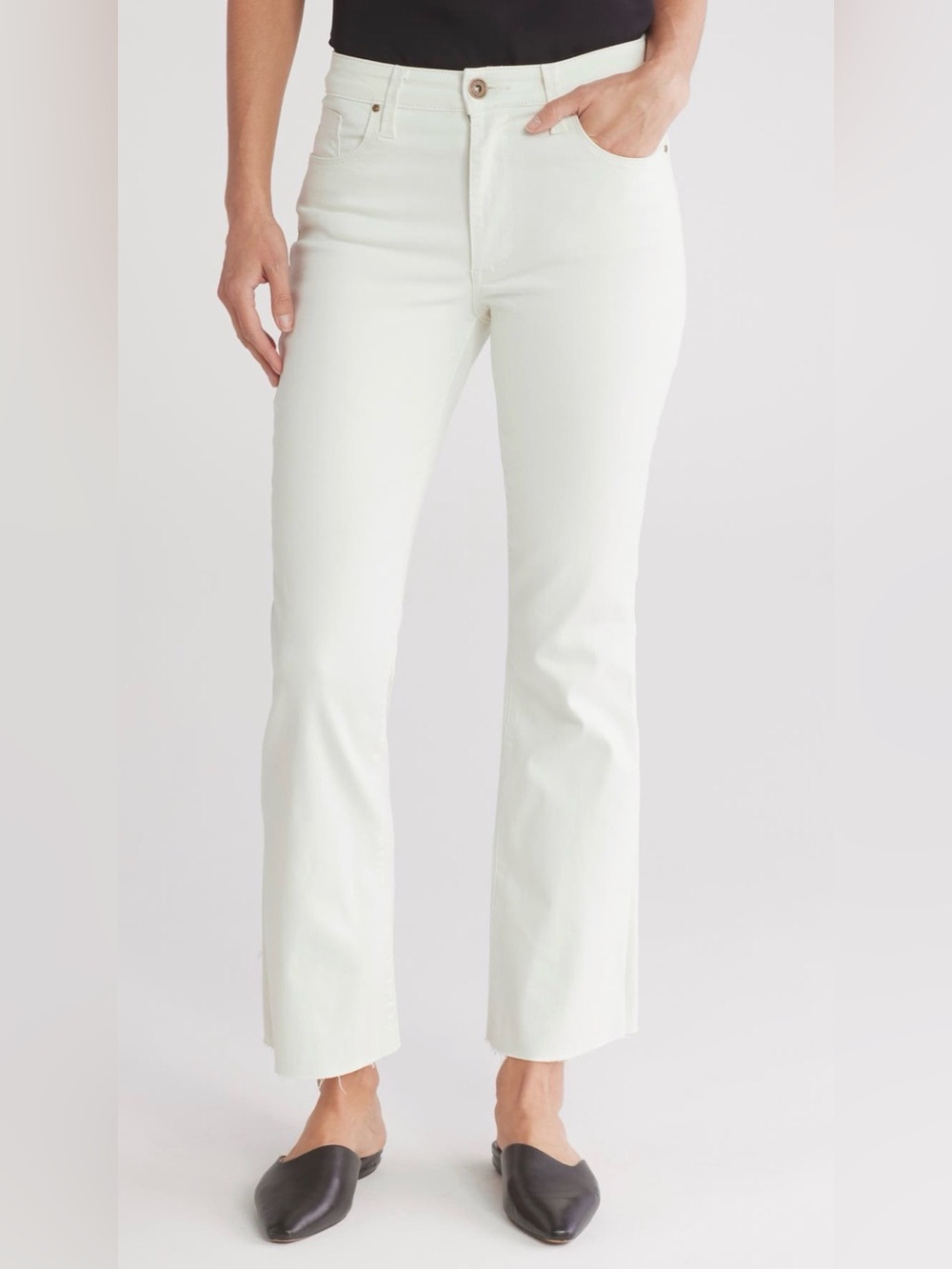 Whetherly Off White Womens High Waist Ankle Flare Raw Hem Stretch Size 32